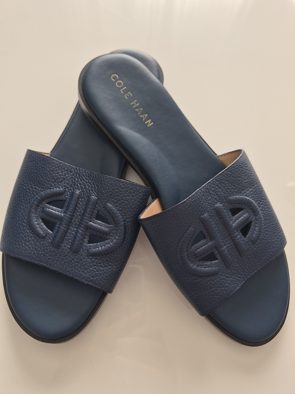Cole Haan Navy Leather Slide Sandals. Size 7.5. Mint Condition.